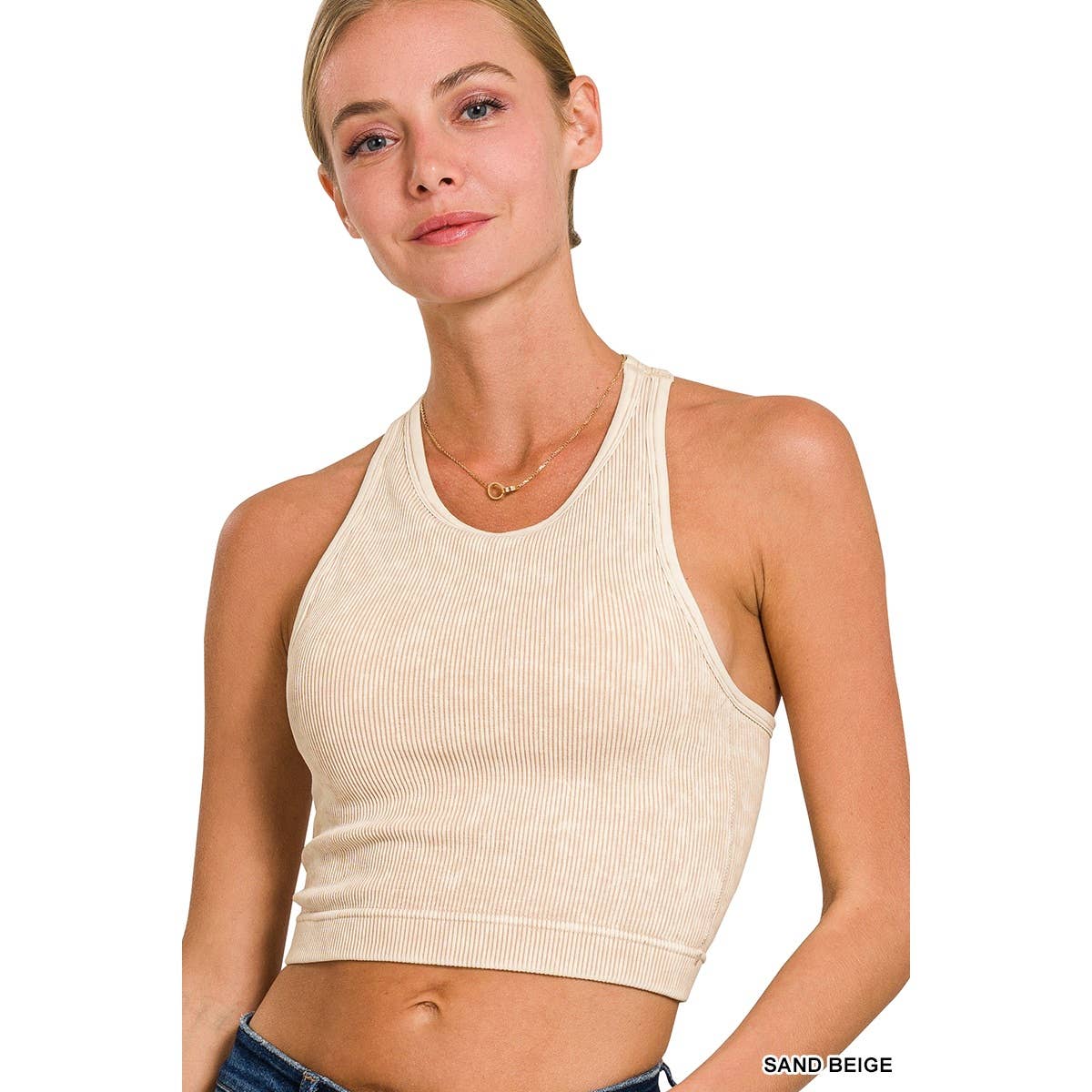 WASHED RIBBED SEAMLESS CROPPED TANK TOP