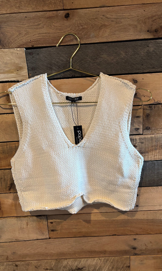 Angela V-Neck Sleeveless Cropped Knit Sweater Top