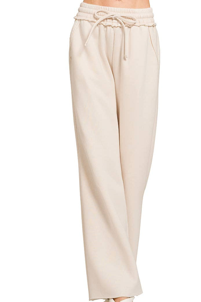 Acid Wash Fleece Palazzo Sweatpants With Pockets