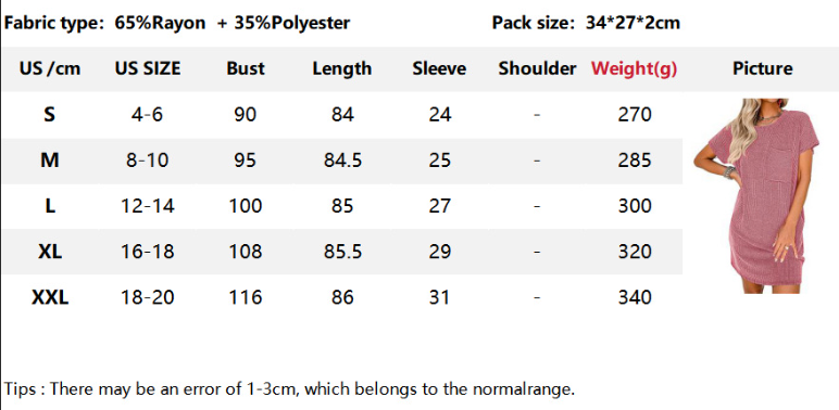 Summer Casual T-shirt Short-sleeved Dress (With Chest Pocket)