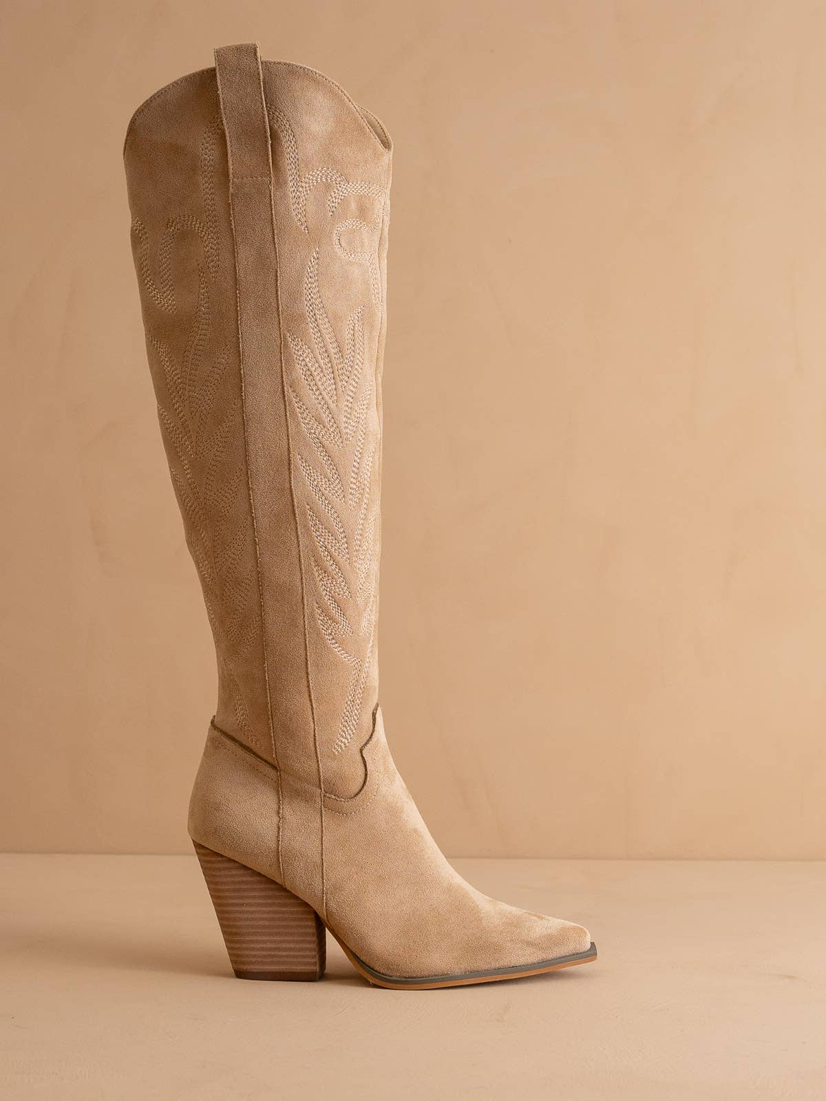 The Bronco Almond | Knee High Cowboy Western Boots