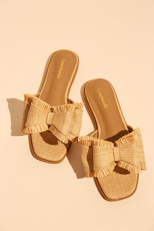 Raffia Bow Sandals, Beach Slide, Summer Flat