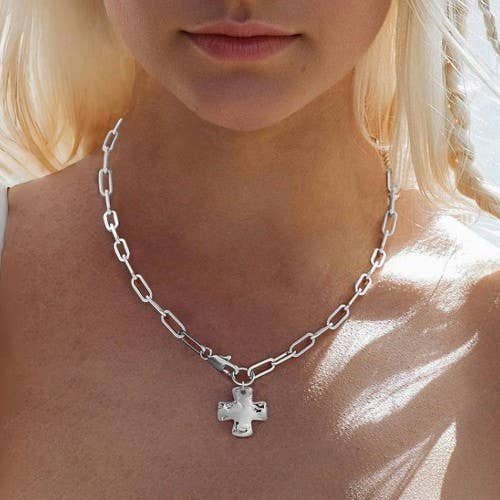 NOTABLE HAMMERED CROSS FRONT TOGGLE NECKLACE