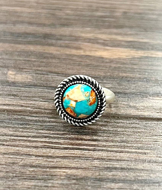 Round Gemstone Adjustable Ring
