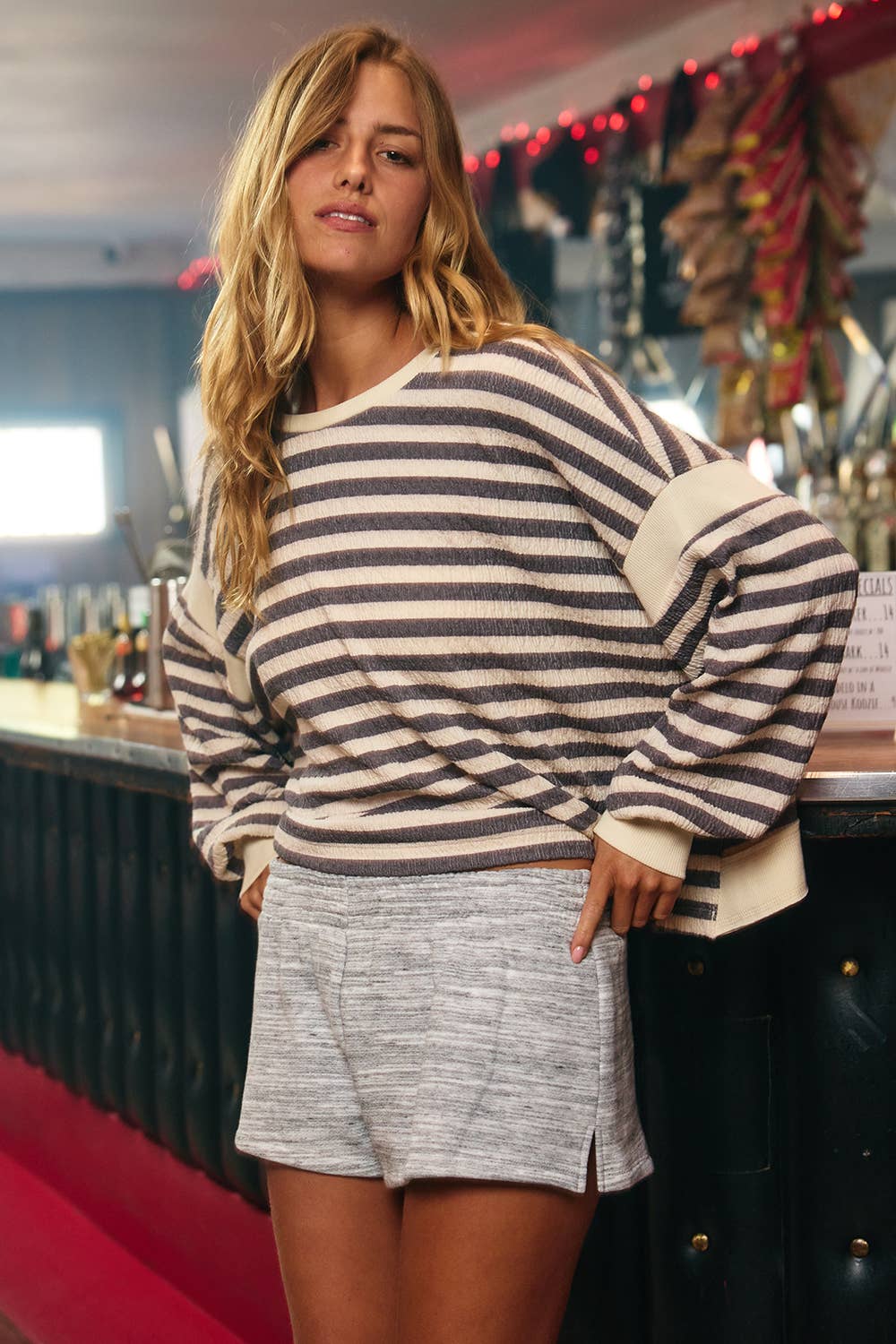 Open Back Oversize Fit Striped Top