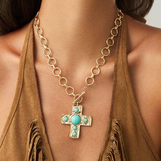 NOTABLE HAMMERED CROSS FRONT TOGGLE NECKLACE