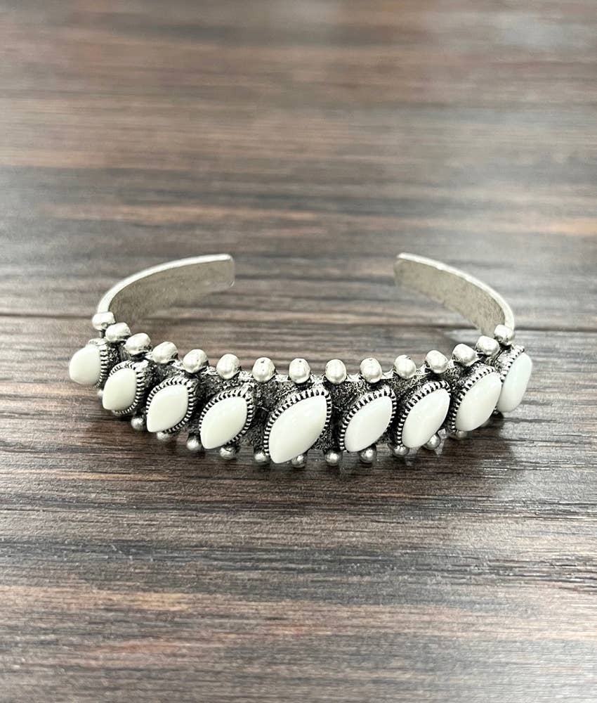 Offset Oval White Turquoise Cuff Bracelet