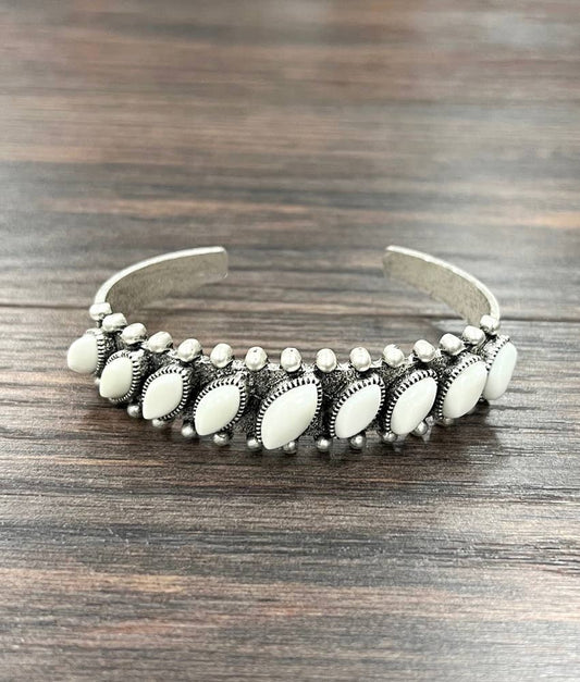 Offset Oval White Turquoise Cuff Bracelet