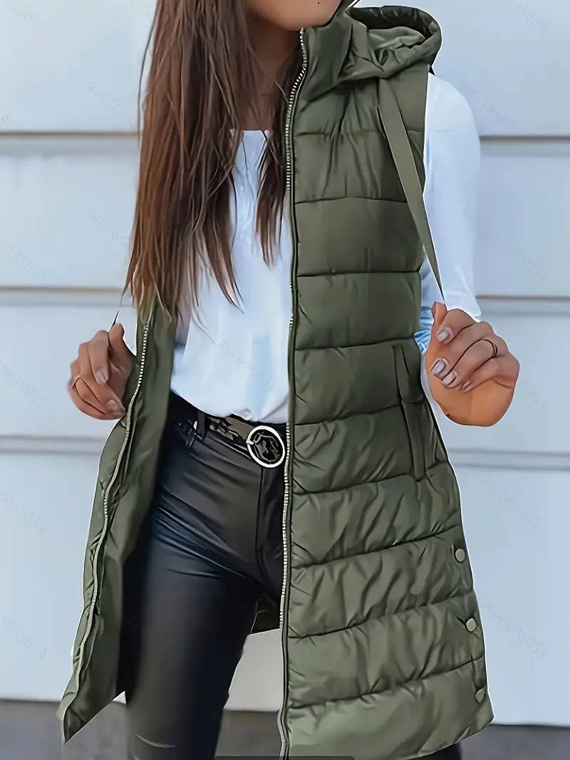 Hooded Zipper Quilted Outerwear Vest