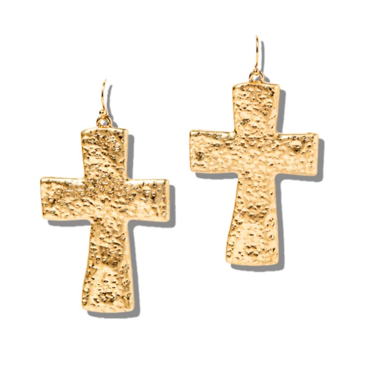 HAMMERED CROSS DROP EARRINGS