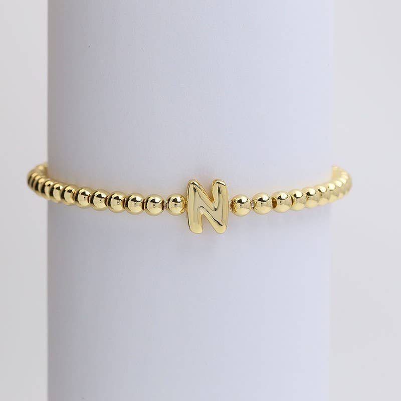 INITIAL MONOGRAM BUBBLE STRETCH BEAD BRACELET