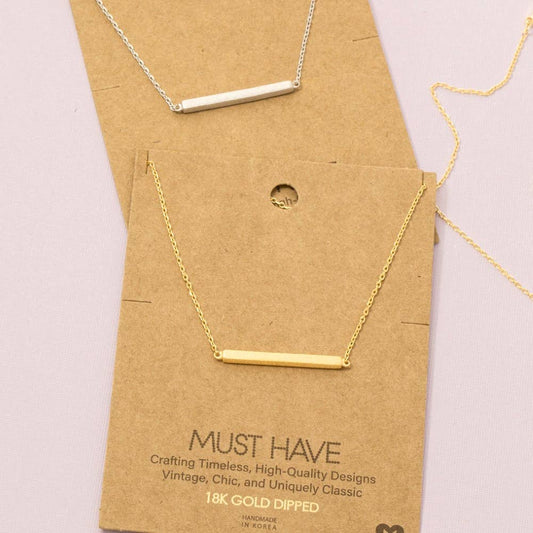 Gold Dipped Thin Bar Pendant Necklace