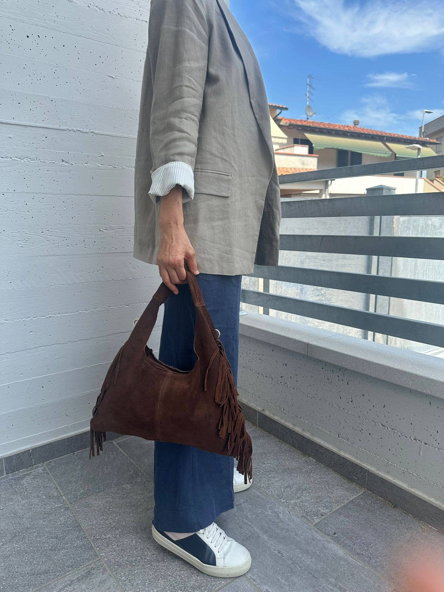 Genuine Leather Suede Fringe Bag