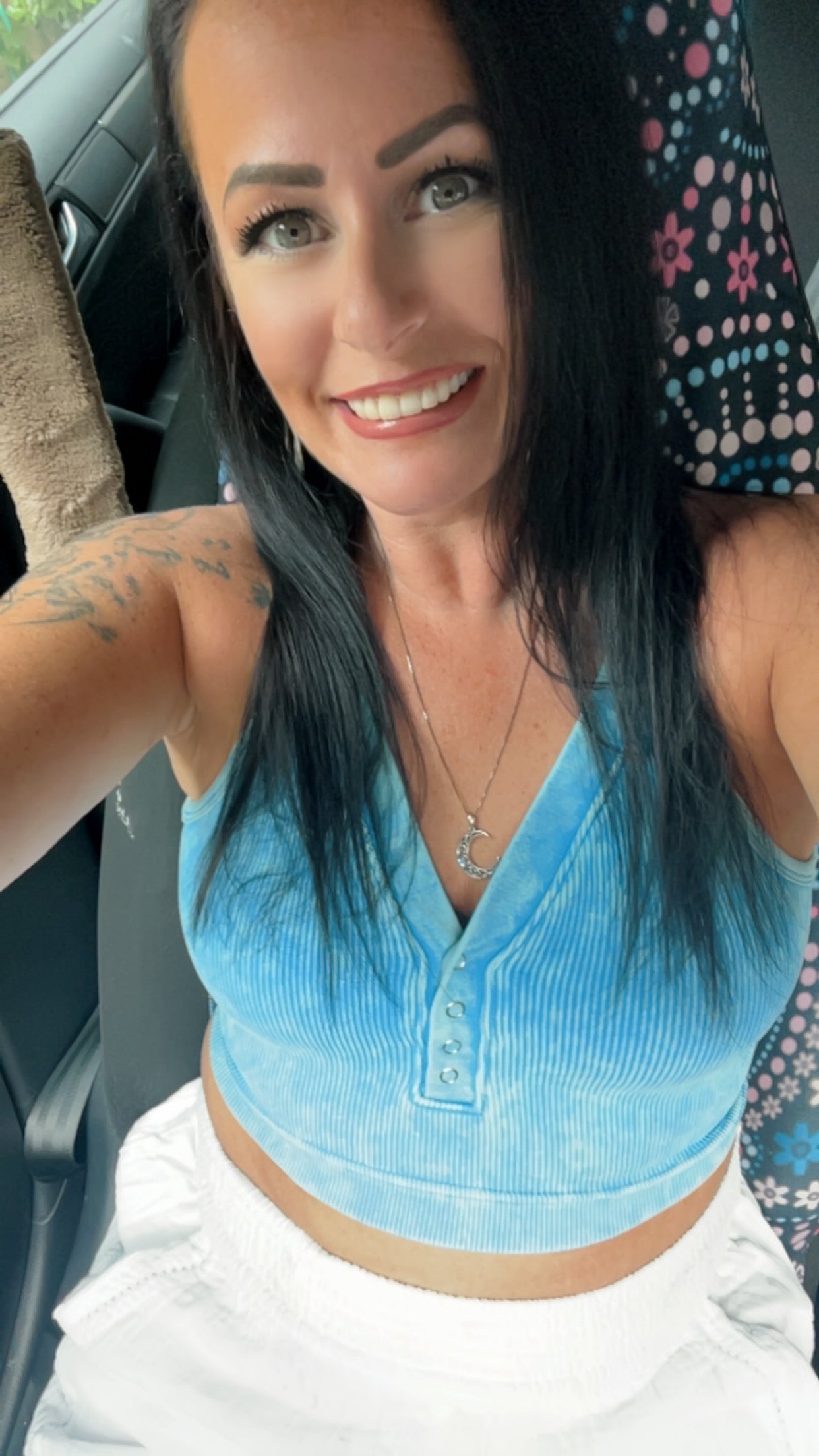 Washed Ribbed Cropped Button V-neck Tank Top