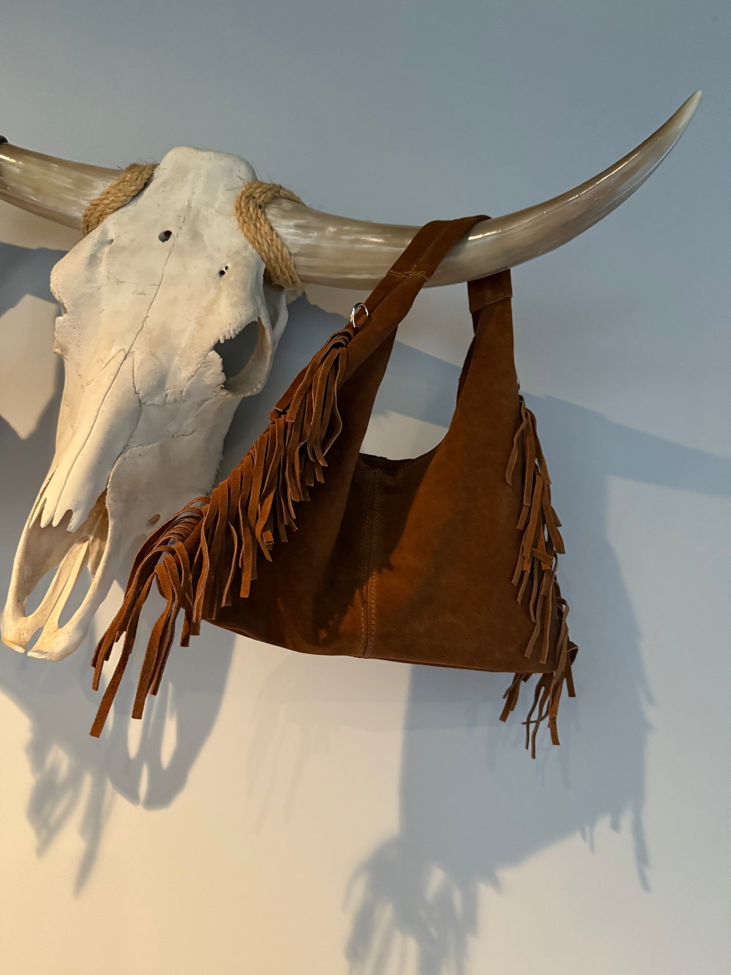 Genuine Leather Suede Fringe Bag