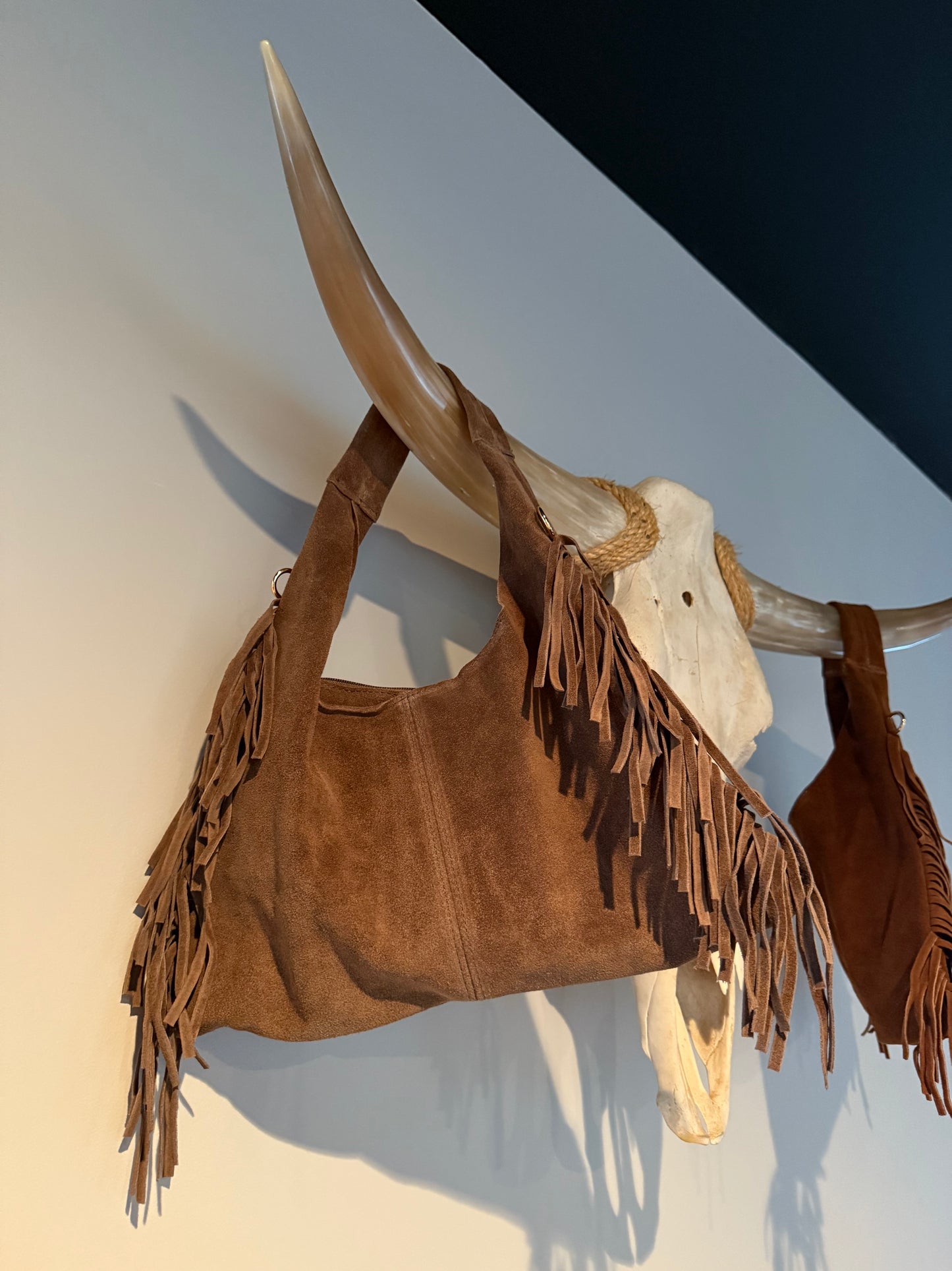Genuine Leather Suede Fringe Bag