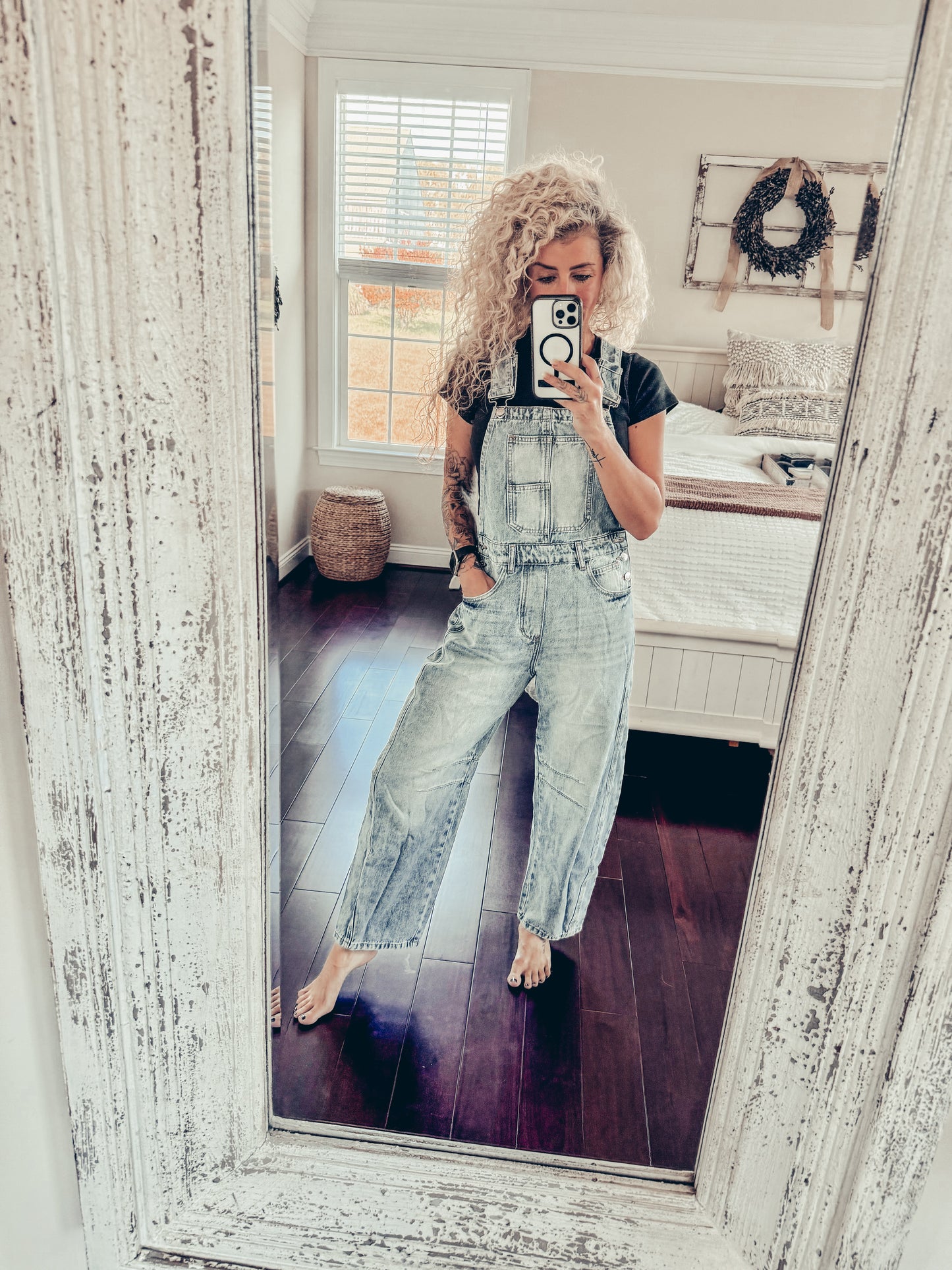 DENIM BARREL OVERALLS