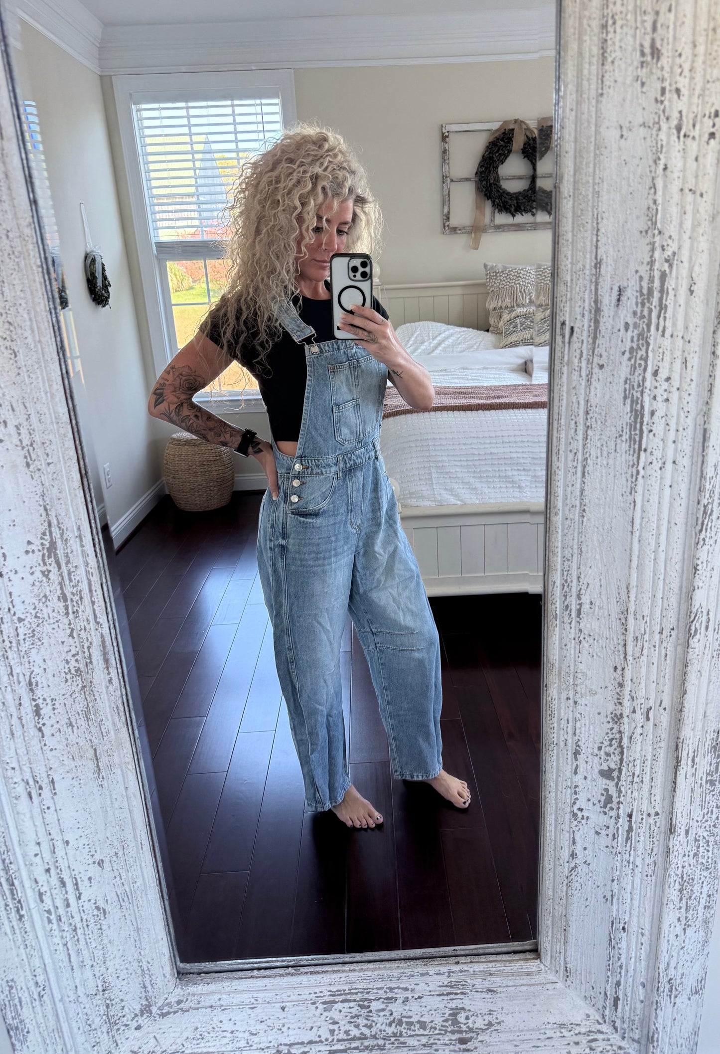 DENIM BARREL OVERALLS