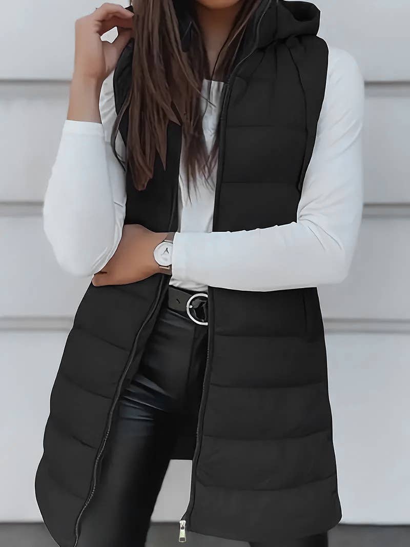 Hooded Zipper Quilted Outerwear Vest