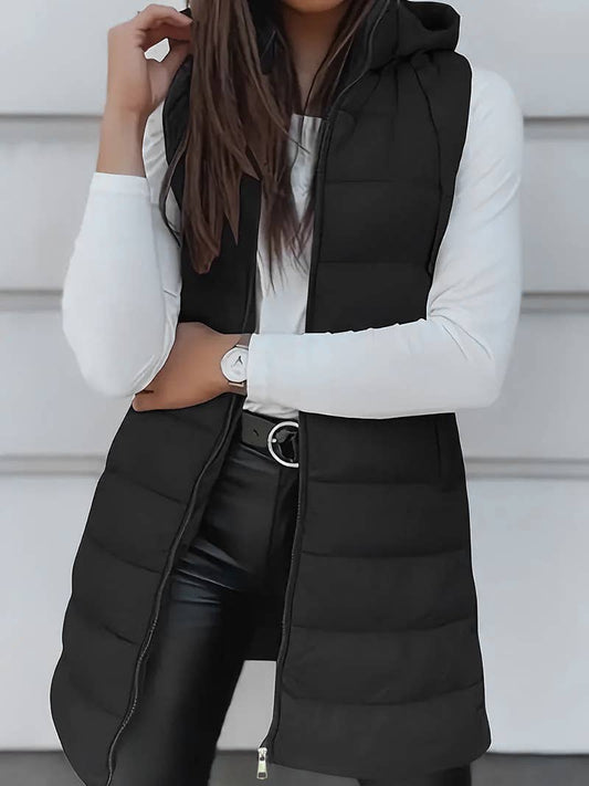 Hooded Zipper Quilted Outerwear Vest