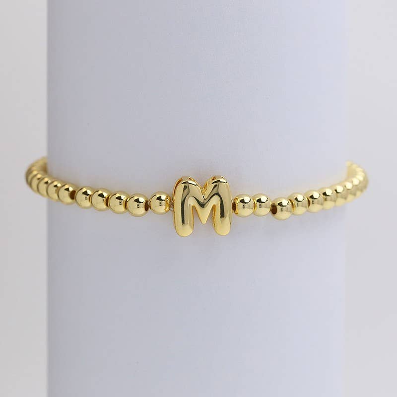 INITIAL MONOGRAM BUBBLE STRETCH BEAD BRACELET
