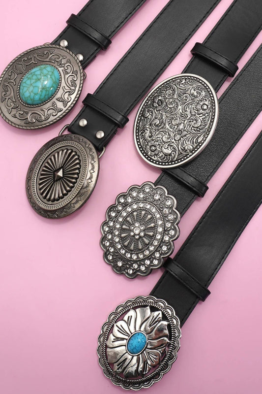 WESTERN OVAL BUCKLE FASHION LEATHER BELT