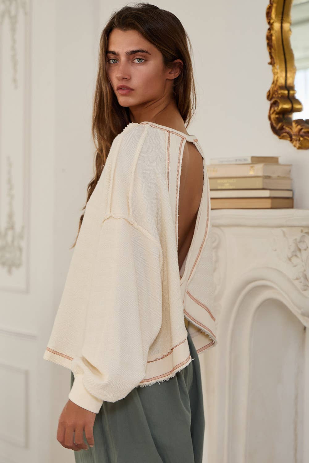 Overlap Open Back Oversize Fit Reverse Stitched Top