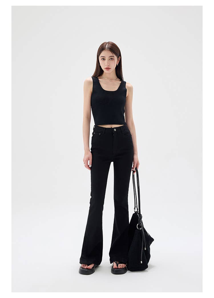 Black  Knit U-Neck Tank